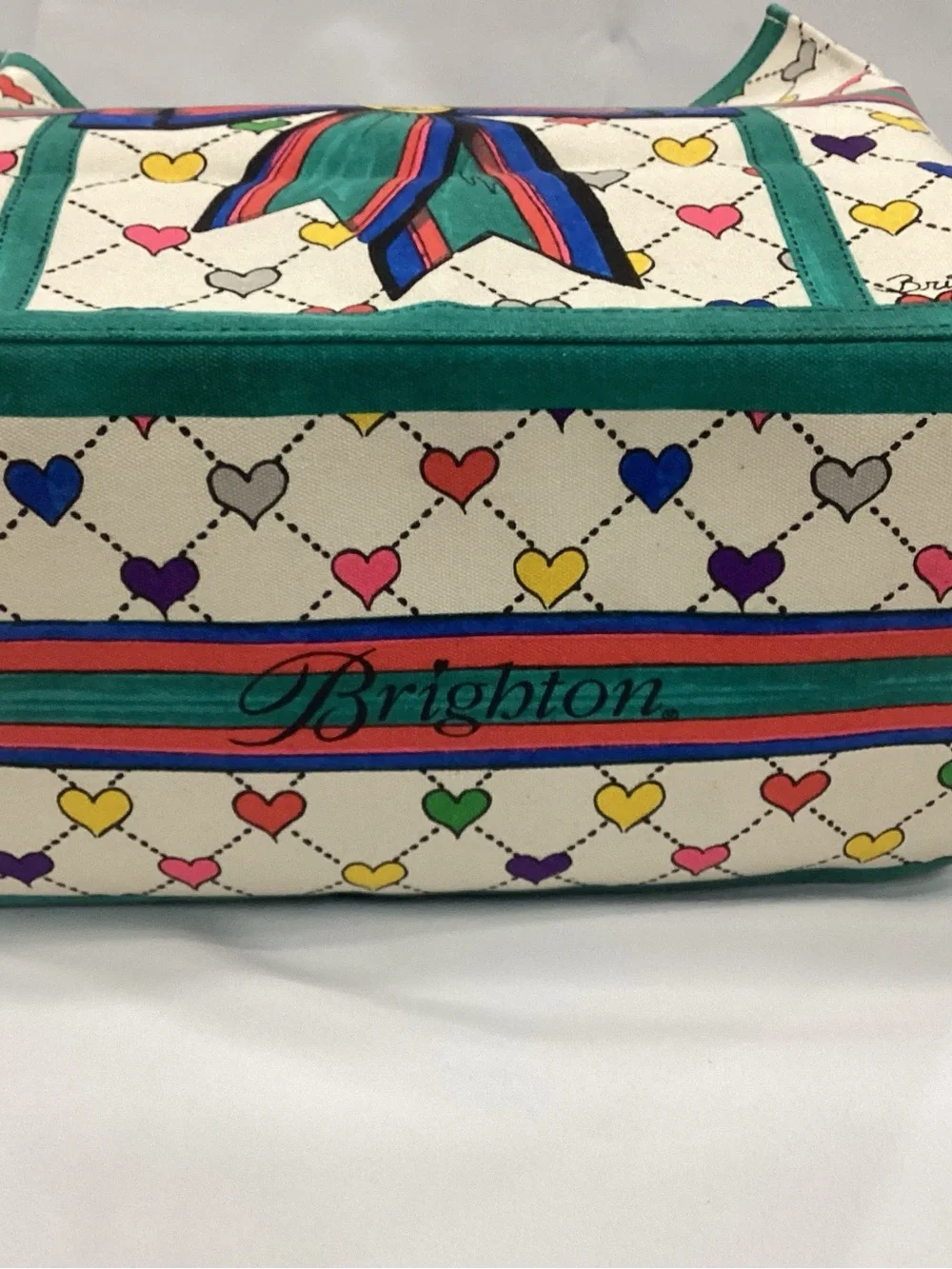 Brighton Multicolor Heart-Print Tote in Red, Green, Yellow, Blue, Pink